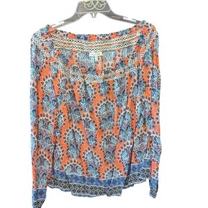 Women’s Red Camel Curvy Orange Floral Boho Peasant Top